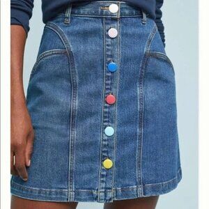 Pilcro Anthropologie Rainbow Button Denim Skirt 2 Petite